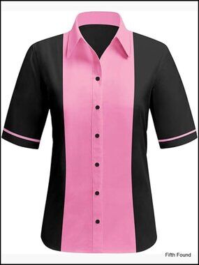 1950s Retro Bowling Shirt Short Sleeve Button Up Sock Hop Costume Top